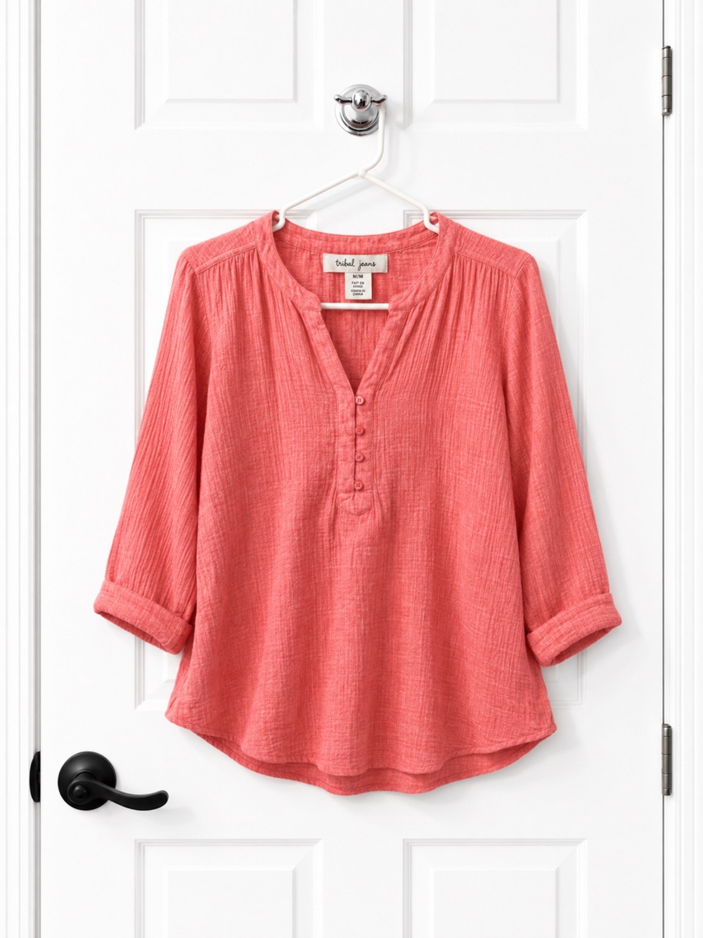 Tribal Coral Button-Front Gauze Blouse